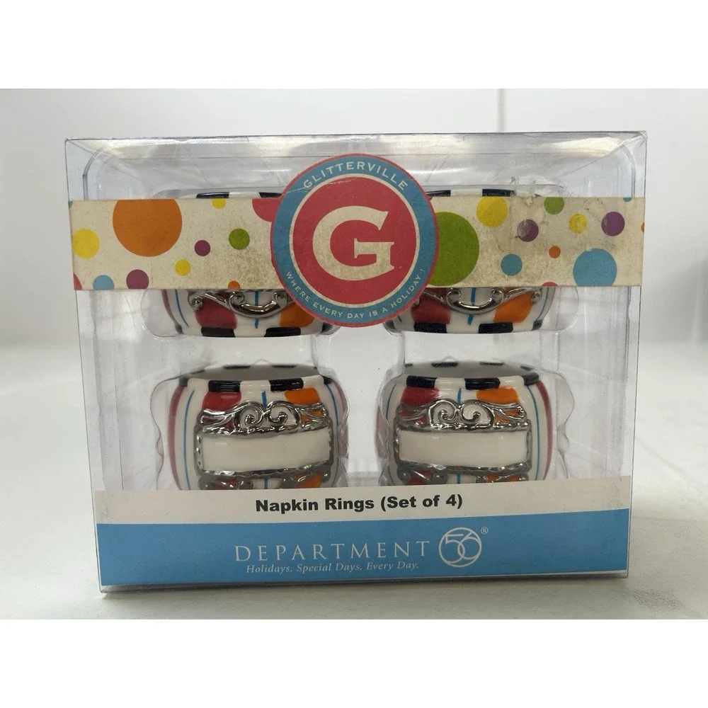 Department 56 Glitterville Collection Set‎ Of 4 Holiday Napkin Rings